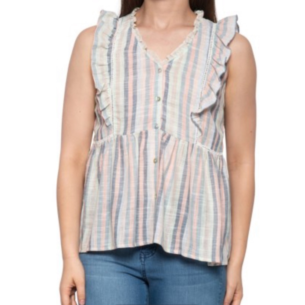 Pastel striped sleeveless blouse
